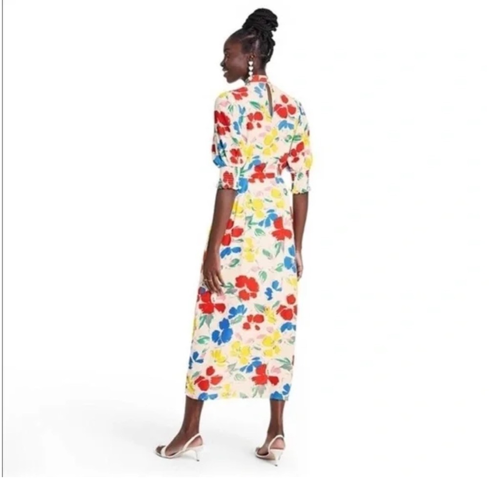 Rixo‎ x Target Women’s White Floral Mock Neck Ruffle Midi Dress Size 2 - Picture 3 of 11